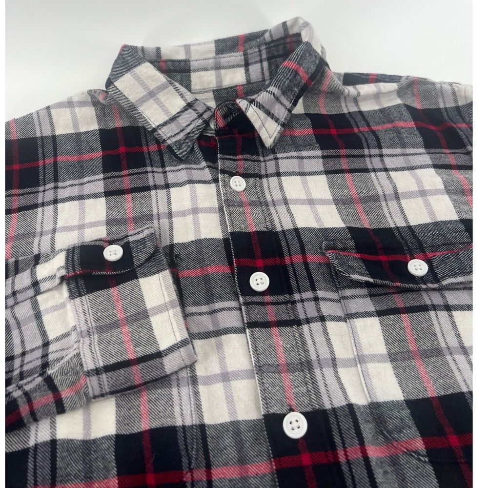 Lucky Brand Saturday Stretch Plaid Button Down Shirt Mens Small Black Red White